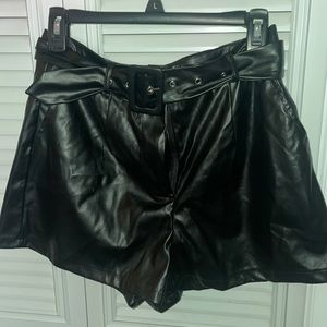 Misguided black faux leather shorts